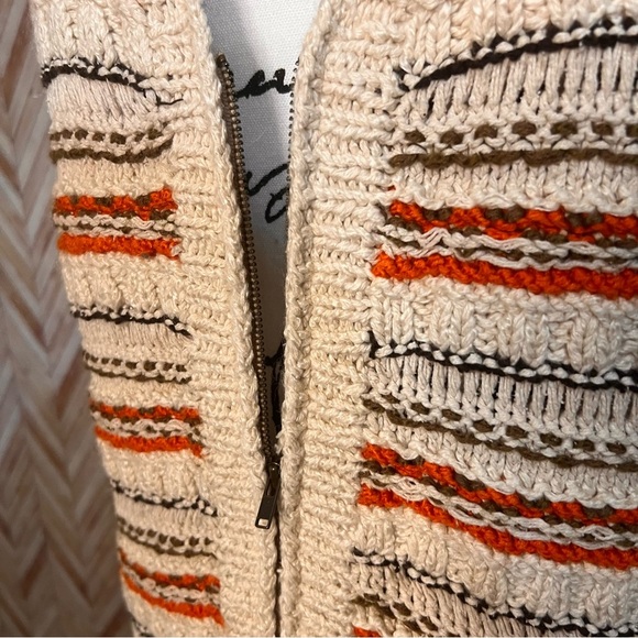 Jones New York Hand Knit Sweater Vest Front Zip Striped Linen Blend L - Picture 3 of 8